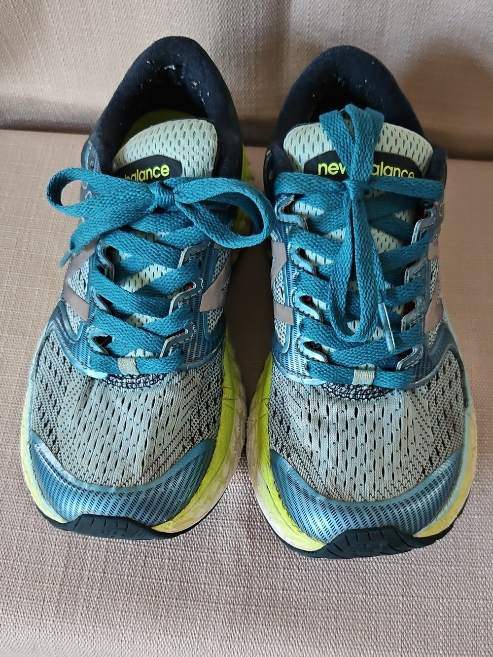 New Balance Womens Blue and Lime Running Sneakers